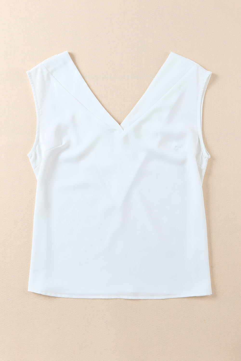 Pleated Backless V Neck Sleeveless Shirt