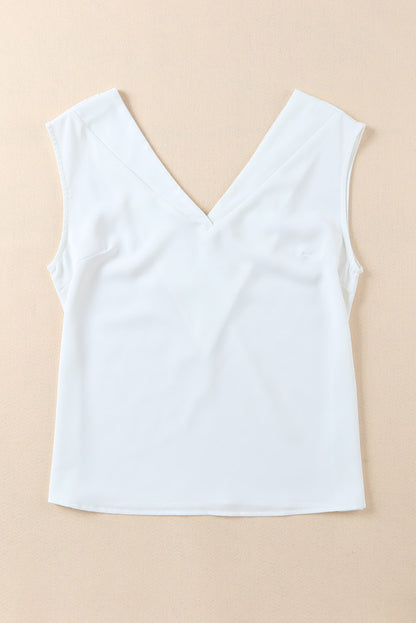 Pleated Backless V Neck Sleeveless Shirt