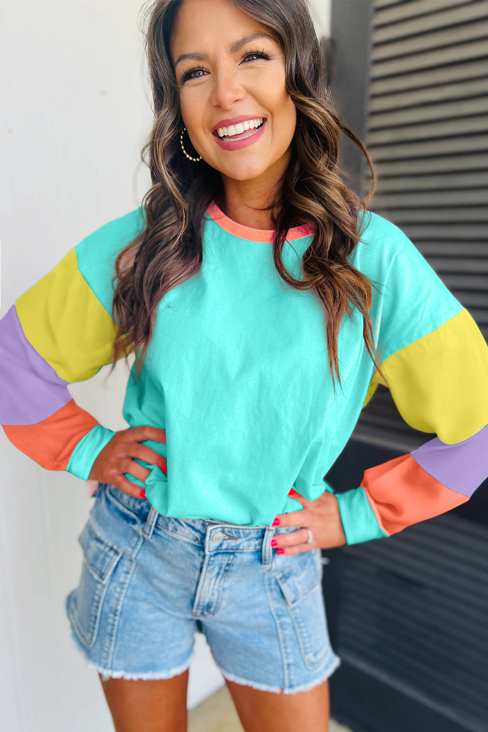 Multi Color Block Sleeve Loose Fit Top