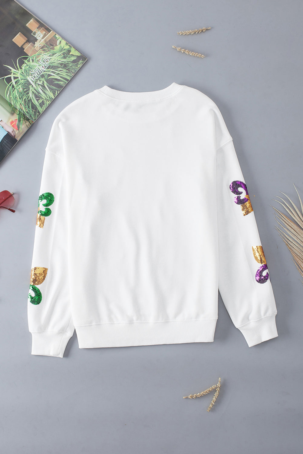 Sequin MARDI GRAS Graphic Pullover Sweatshirt
