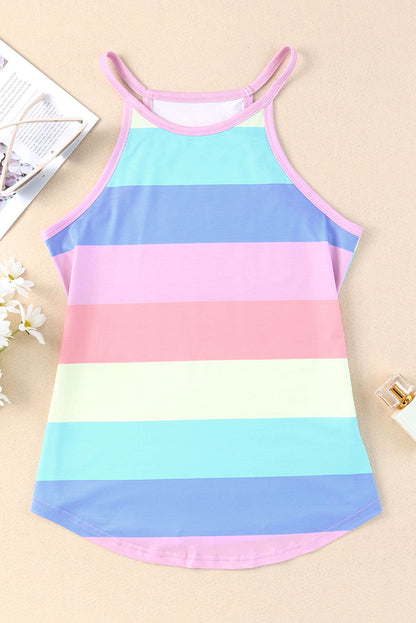 Multicolor Colorblock Striped Casual Tank Top