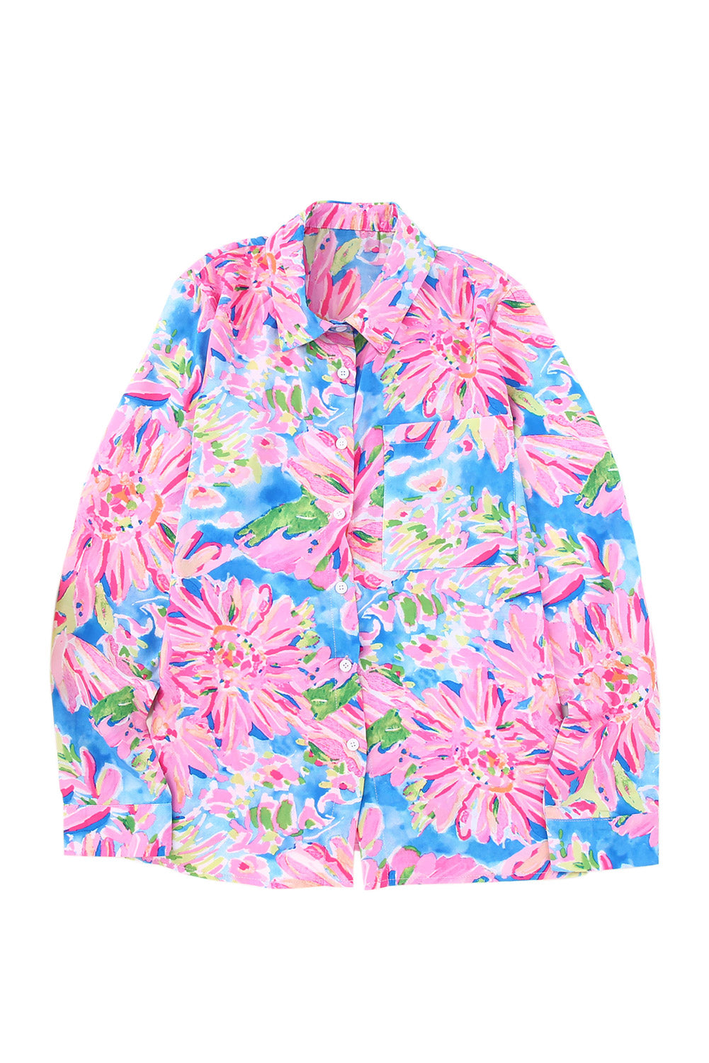 Abstract Floral Print Split V Neck Short Sleeve Blouse