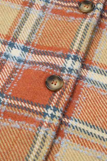 Dark Blue Oversized Flap Pockets Plaid Shacket with Slits