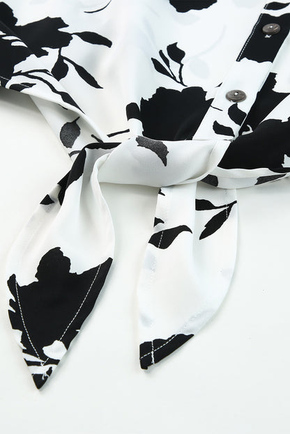 Floral Print Casual Roll Up Sleeve Blouse