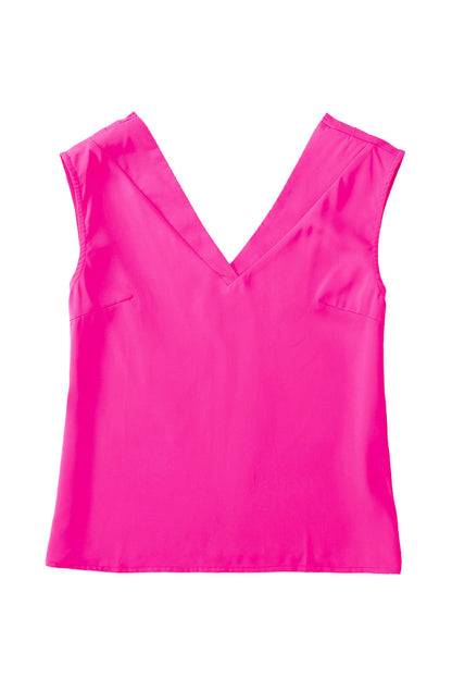 Pleated Backless V Neck Sleeveless Shirt