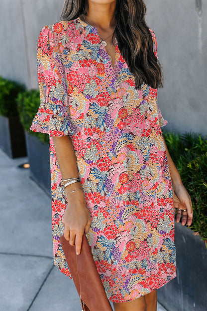 Multicolor Floral Print Smocked Cuffs Long Sleeve Blouse