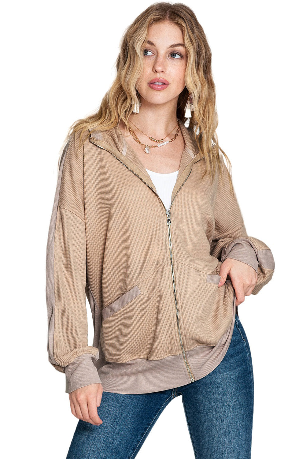 Thermal Zip Up Waffle Hoodie Jacket