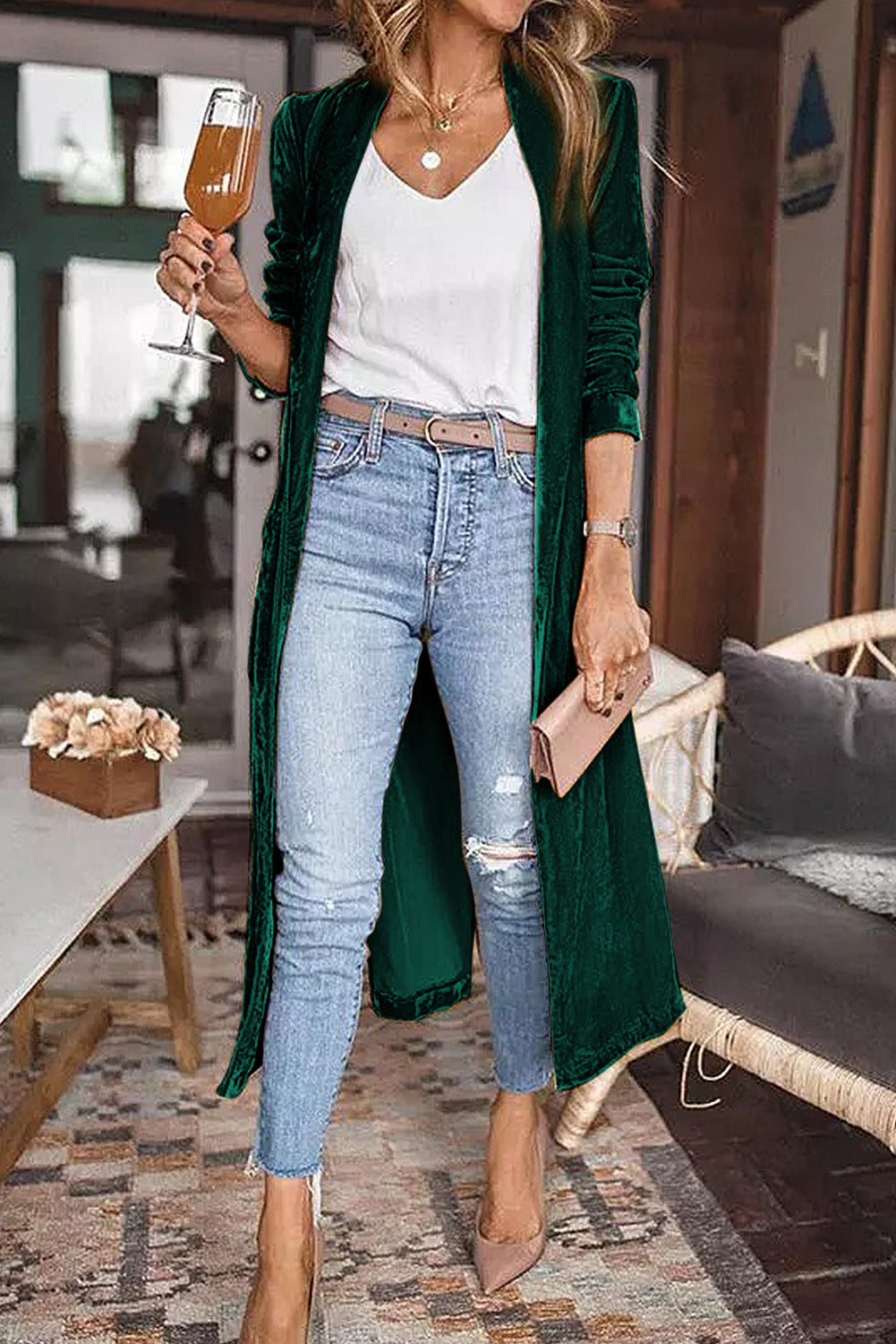 Pocketed Open Front Long Cardigan