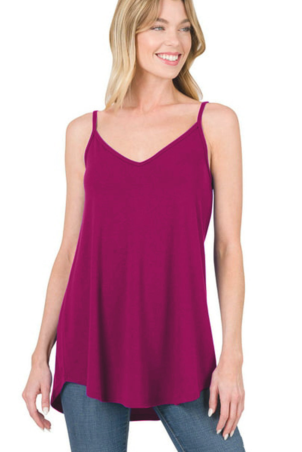 Clay Spaghetti Strap V-Neck Flowy Tunic Cami Top