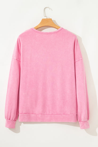 Bonbon Waffle Bowknot Patchwork Mineral Wash Plus Size Top