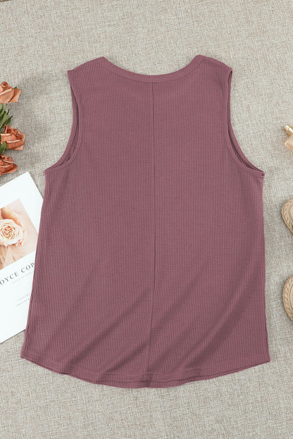 Crew Neck Basic Waffle Tank Top