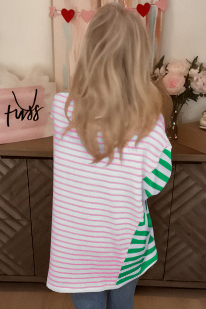 Striped Patchwork Slits Baggy T Shirt
