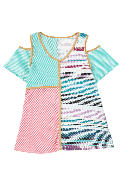 Multicolor Color Block Exposed Seam Casual V Neck Tank Top