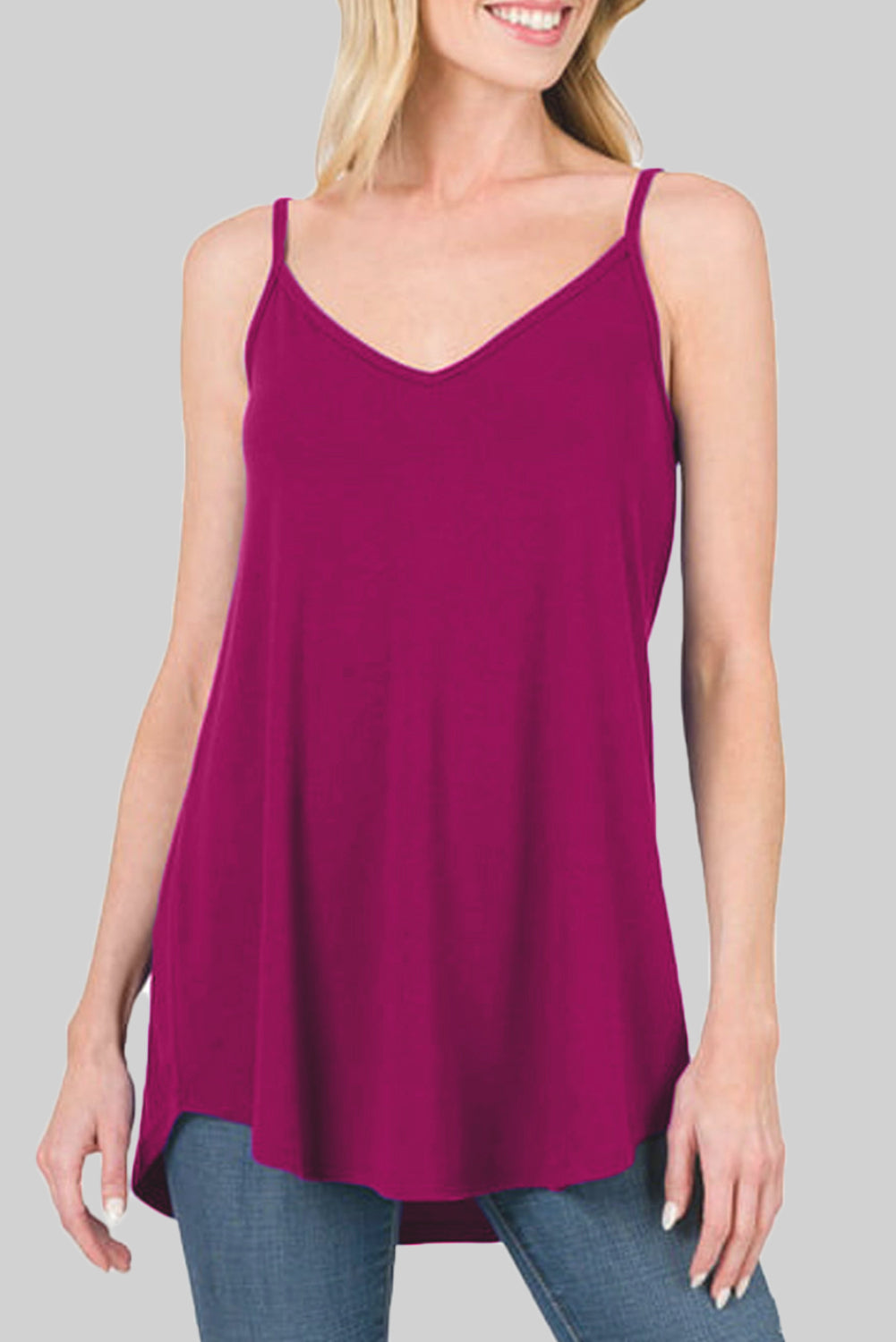 Clay Spaghetti Strap V-Neck Flowy Tunic Cami Top