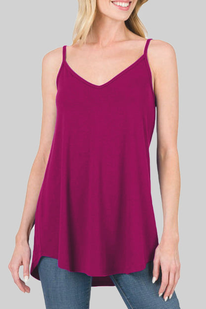 Clay Spaghetti Strap V-Neck Flowy Tunic Cami Top