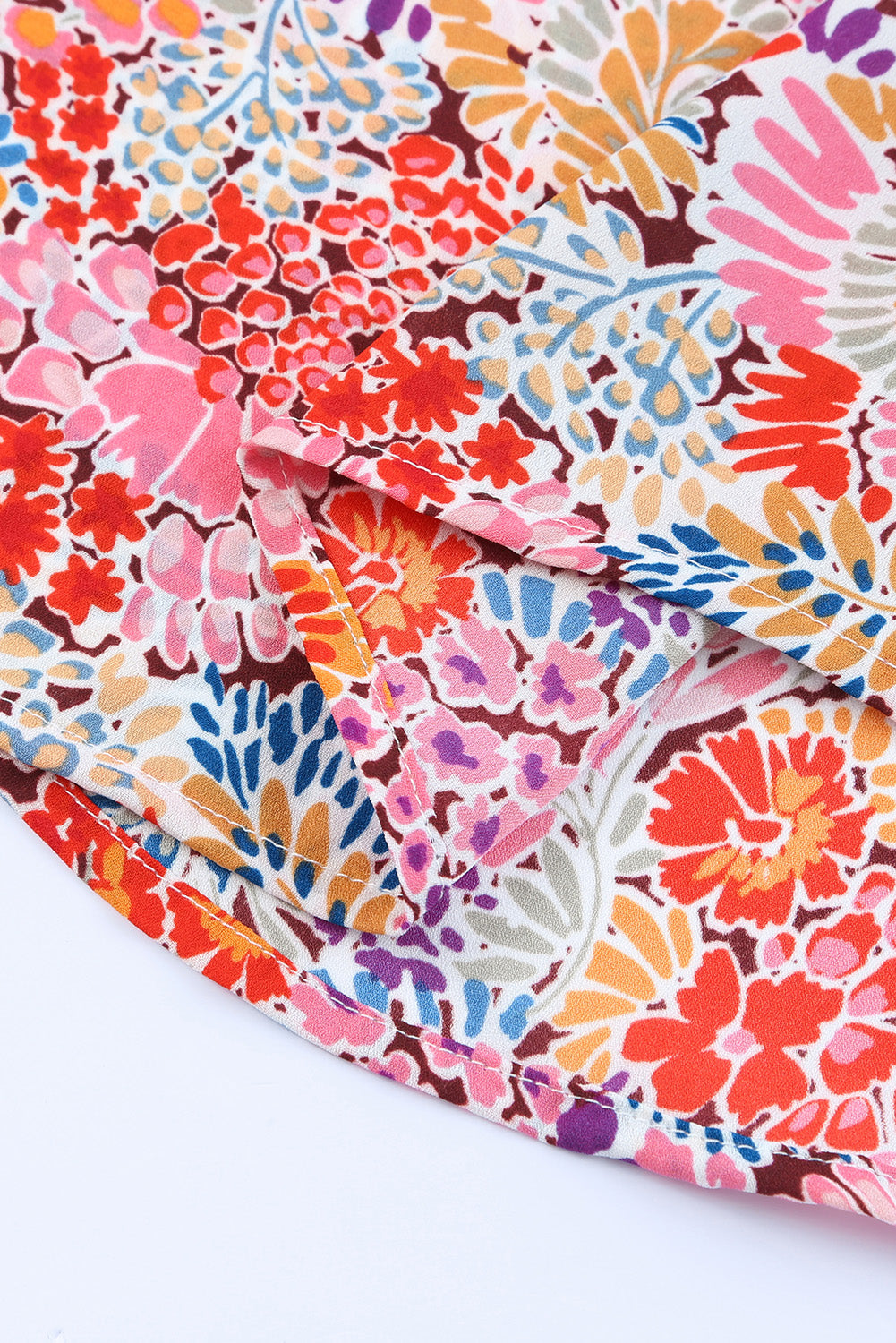 Multicolor Floral Print Smocked Cuffs Long Sleeve Blouse