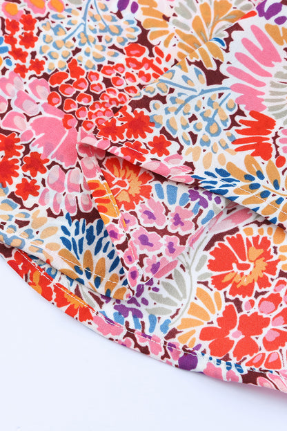 Multicolor Floral Print Smocked Cuffs Long Sleeve Blouse