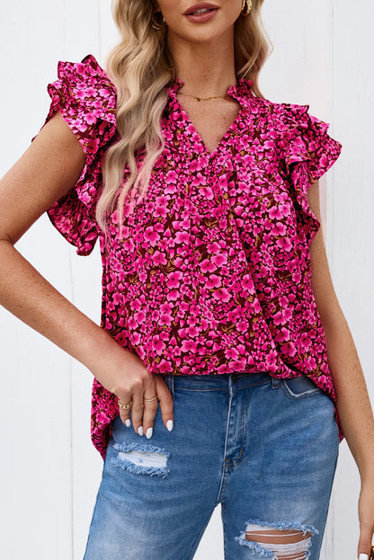 Floral Print Tiered Ruffle Sleeve V Neck Boho Top