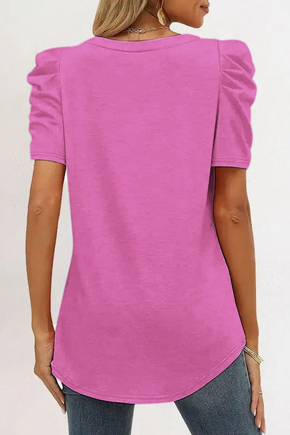 Puff Sleeve Casual V Neck T-Shirt