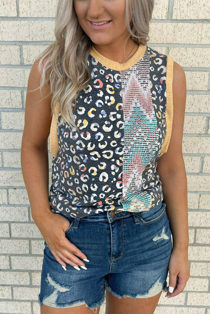 Multicolor Color Block Exposed Seam Casual V Neck Tank Top