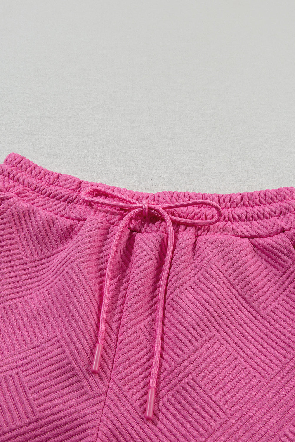 Apricot 2Pcs Solid Textured Drawstring Shorts Set