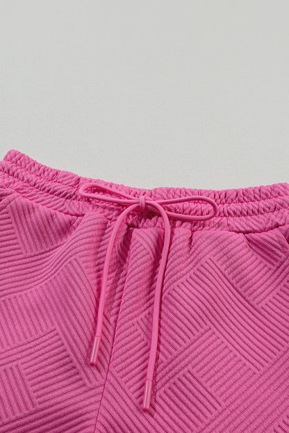 Apricot 2Pcs Solid Textured Drawstring Shorts Set