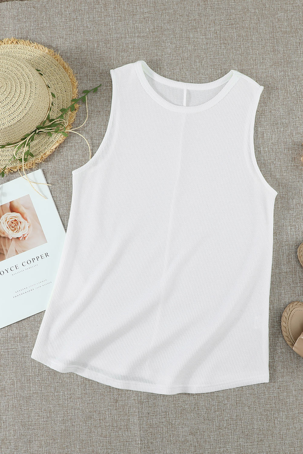 Crew Neck Basic Waffle Tank Top