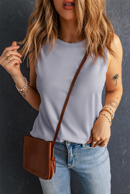 Crew Neck Basic Waffle Tank Top