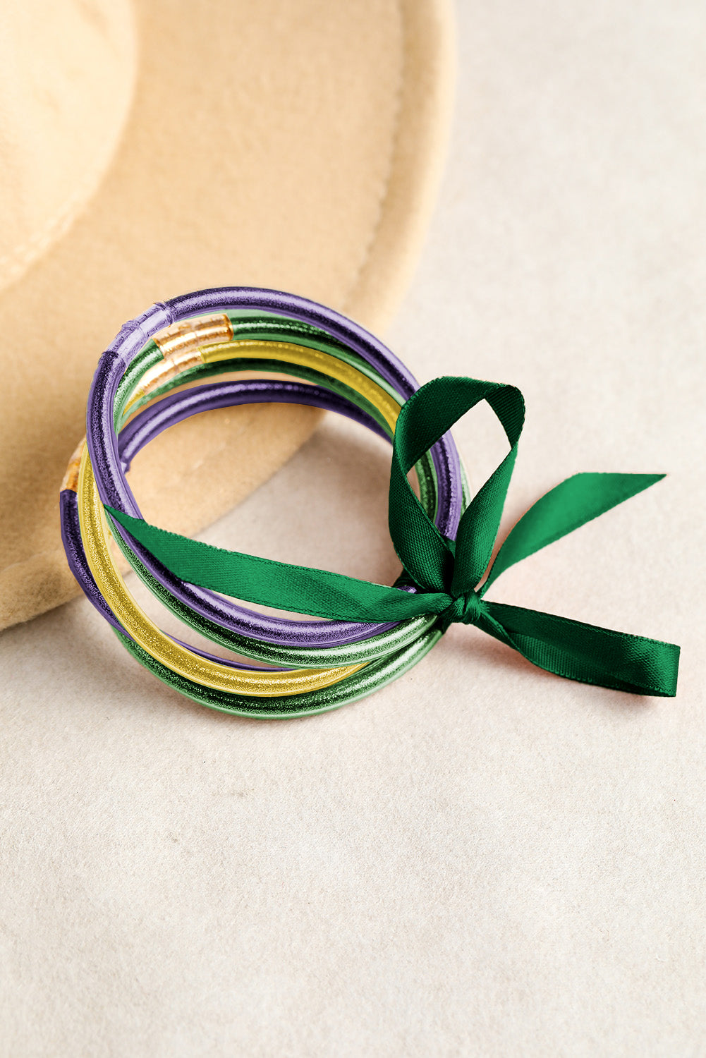 Glitter Mardi Gras Bowknot Layered Jelly Bracelet