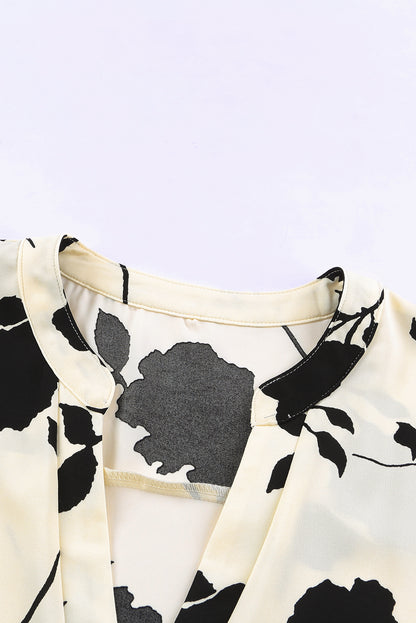 Floral Print Casual Roll Up Sleeve Blouse