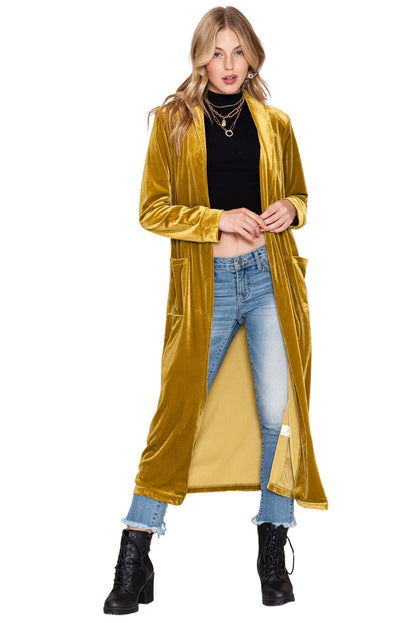 Pocketed Open Front Long Cardigan