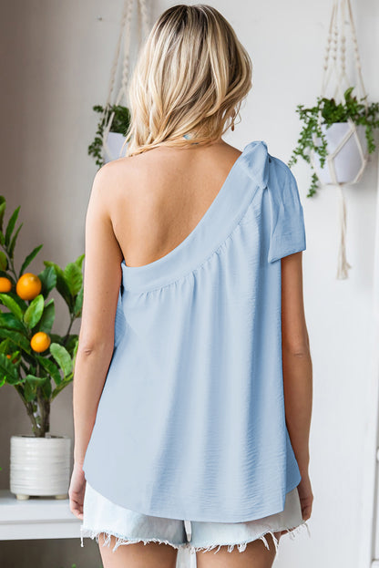 Casual Sleeveless One Shoulder Silk Top