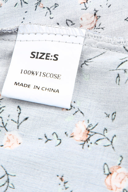 Floral Print Smocked Neck Flounce Sleeveless Shirt