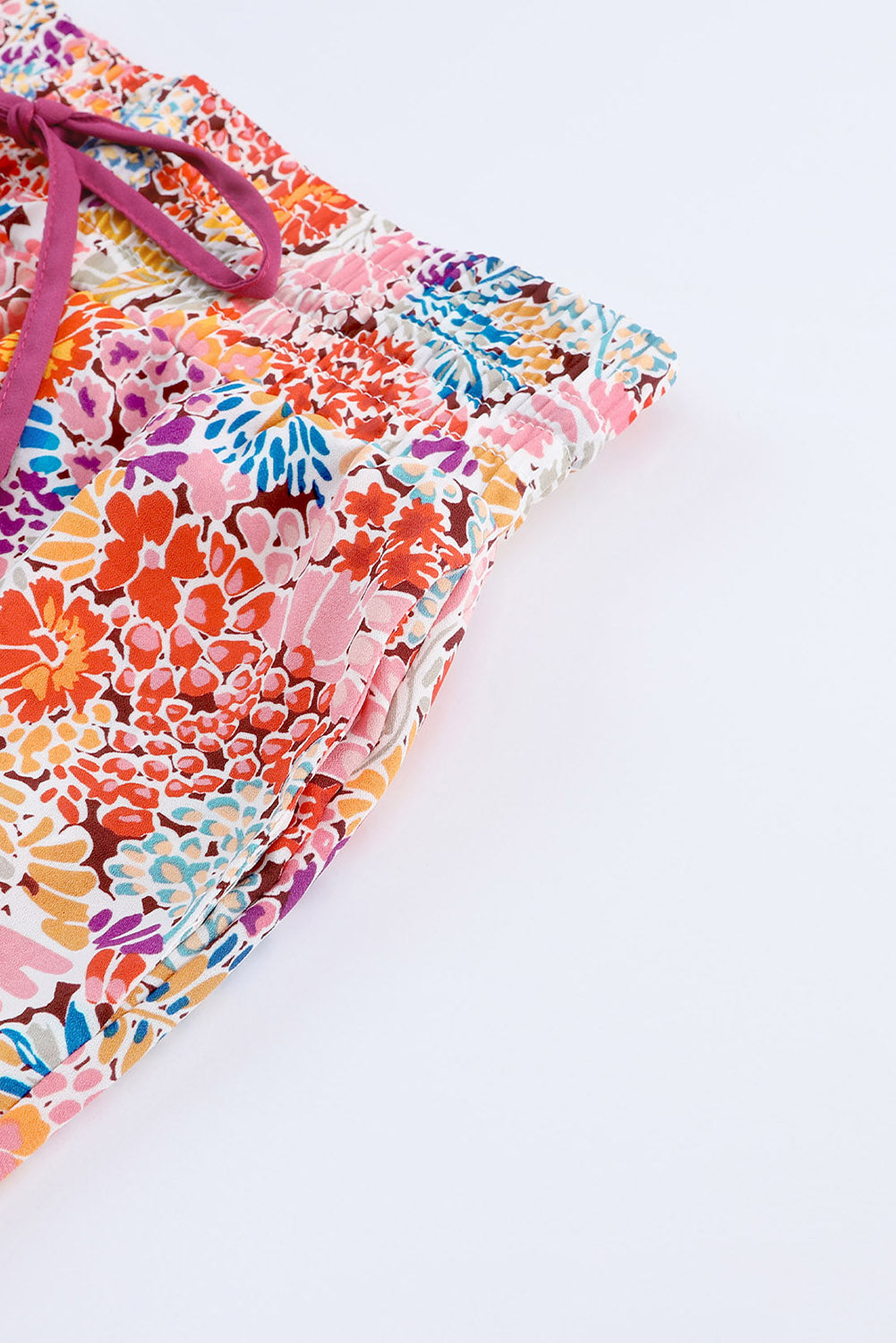 Multicolor Floral Print Smocked Cuffs Long Sleeve Blouse