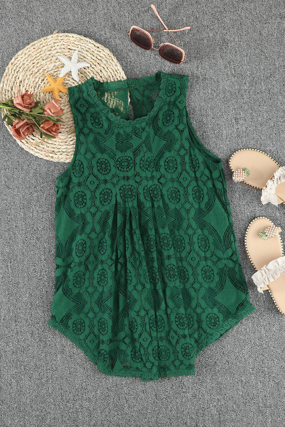 Elegant Sleeveless Flower Lace Top for Summer