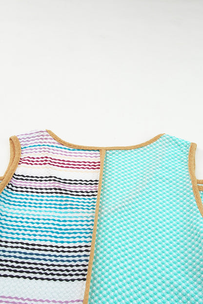 Multicolor Color Block Exposed Seam Casual V Neck Tank Top