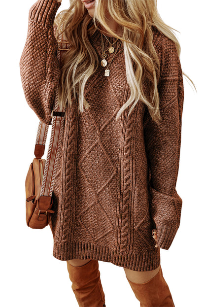 Twist Cable Knit Drop Shoulder Loose Fit Sweater Dress