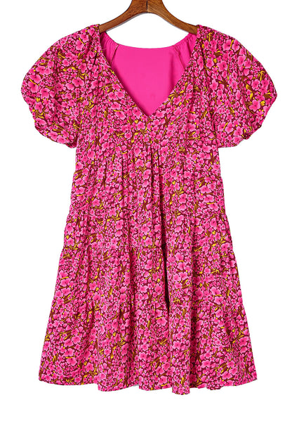 Floral Print Tiered Ruffle Sleeve V Neck Boho Top