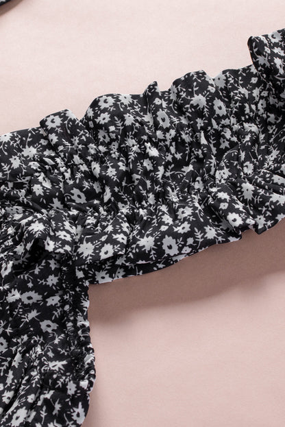 Ditsy Floral Print Ruffle Straps Flowy Boho Summer Top