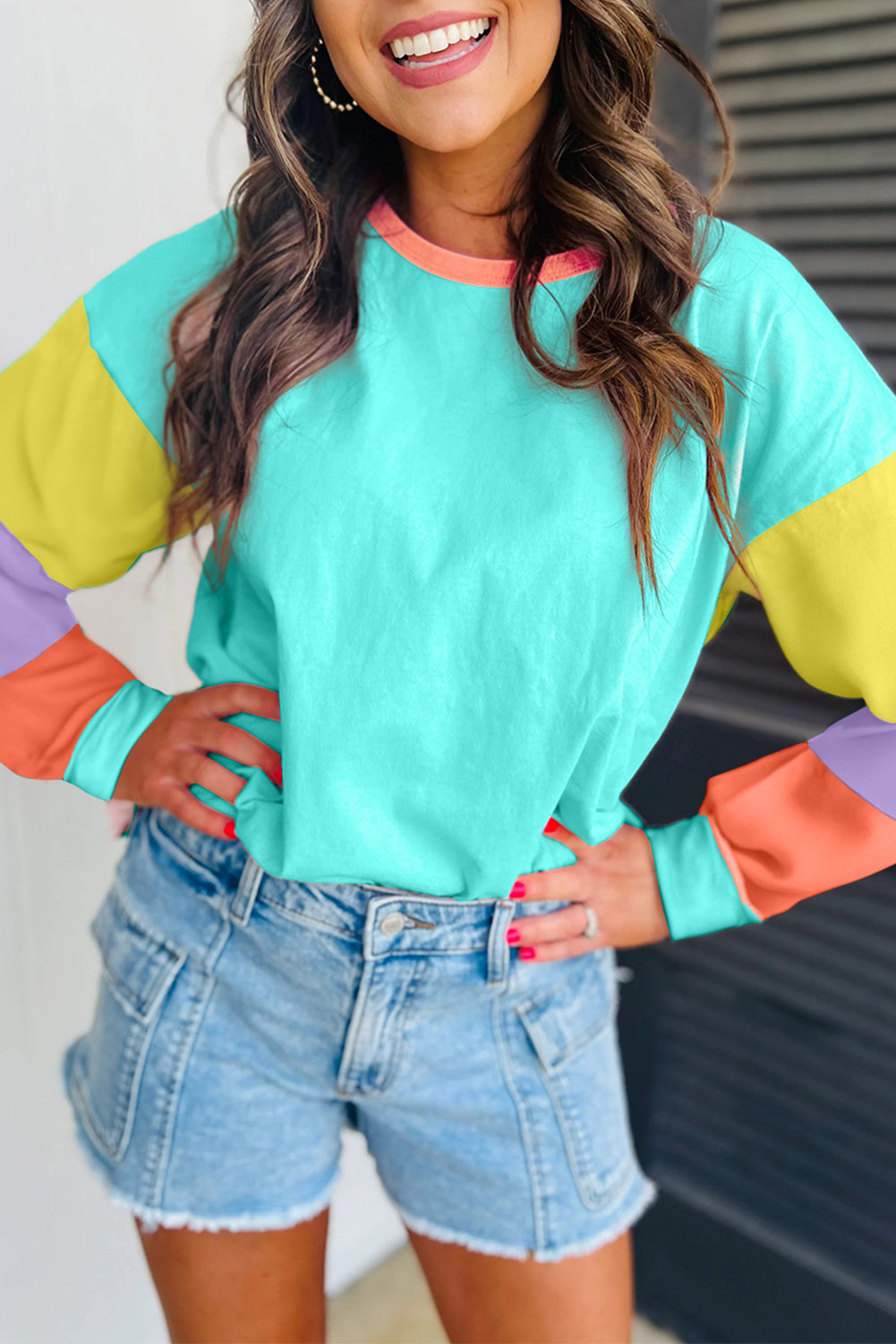 Multi Color Block Sleeve Loose Fit Top