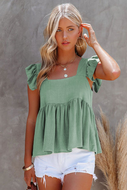 Casual Flutter Shoulder Babydoll Sleeveless Shirt