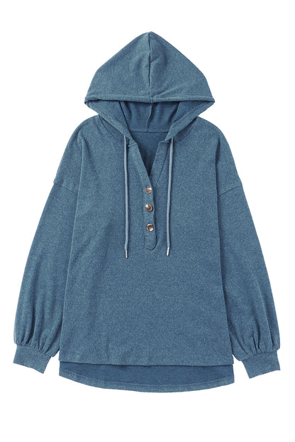 Button Front Pullover Hooded Sweatshirt