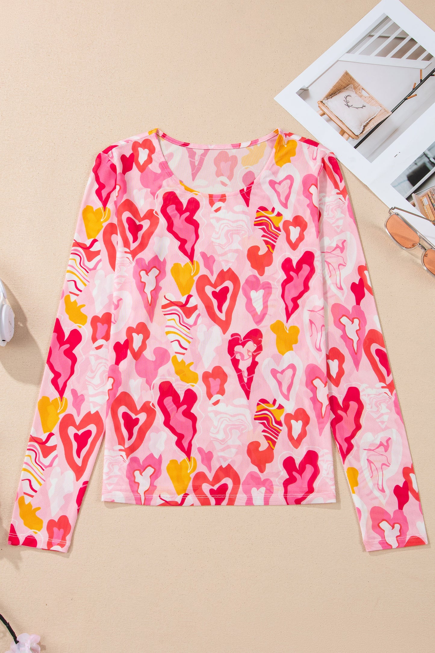 Rose Valentine Heart Mesh Long Sleeve Top