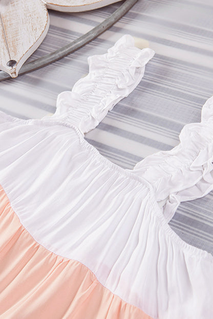 Multicolor Frill Tiered Colorblock Casual A-line Dress