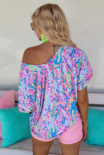 Abstract Print Wrap V Neck Flutter Sleeve Mid Length Summer Dress