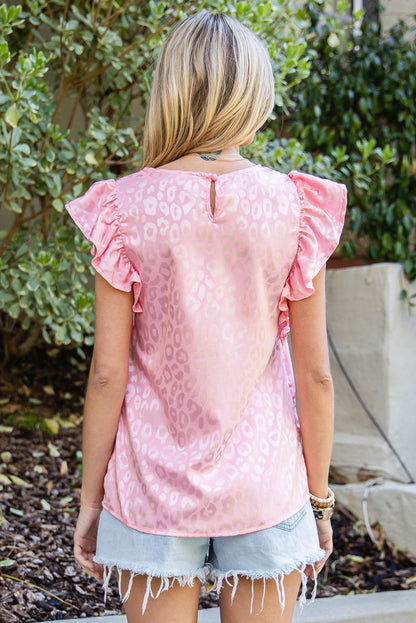 Rosy Satin Jacquard Sleeveless A-Line Leopard Print Dress