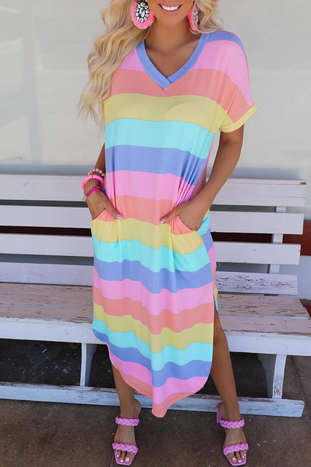 Multicolor Colorblock Striped Casual Tank Top