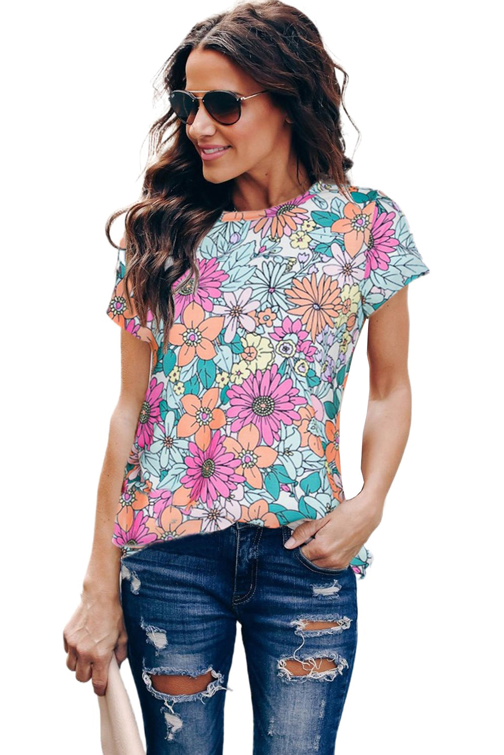 Multicolor Floral Print Casual Halter Top