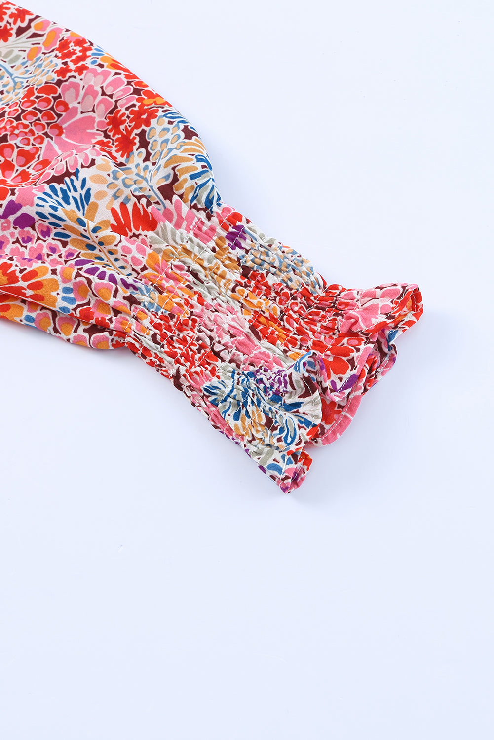 Multicolor Floral Print Smocked Cuffs Long Sleeve Blouse