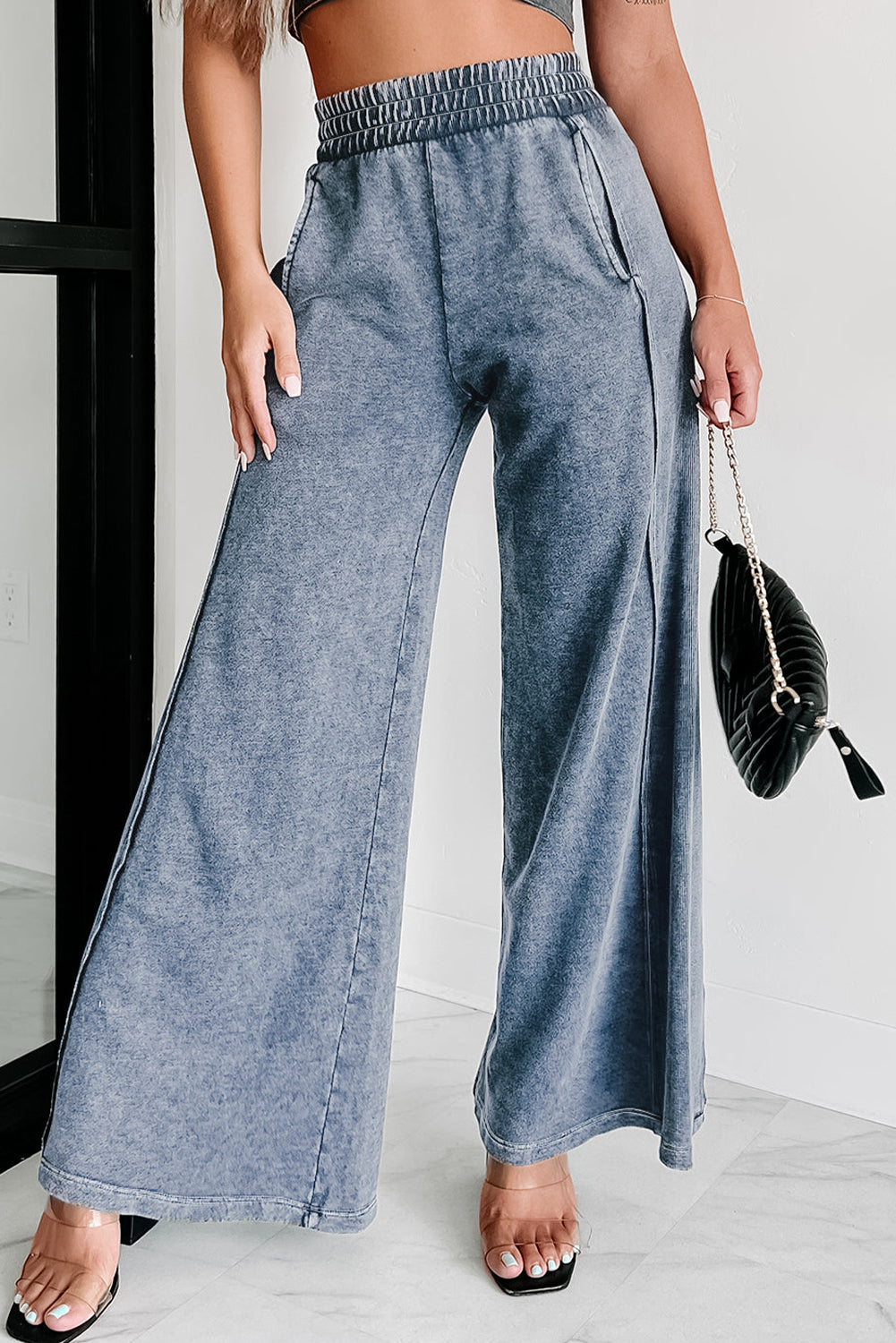 Apricot Pink Mineral Washed Smocked Wide Leg Pants